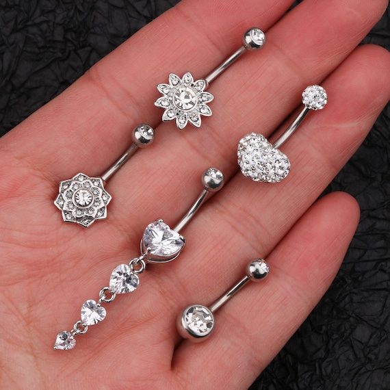 14G 5pcs Silver Belly Button Ring belly Ring navel Ring belly