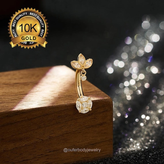 OUFER Piercing Ombelico In Titanio G23 - Con Doppia Gemma, Oro, 1.6mm Spessore, Lunghezze 8-16mm - Foto 4