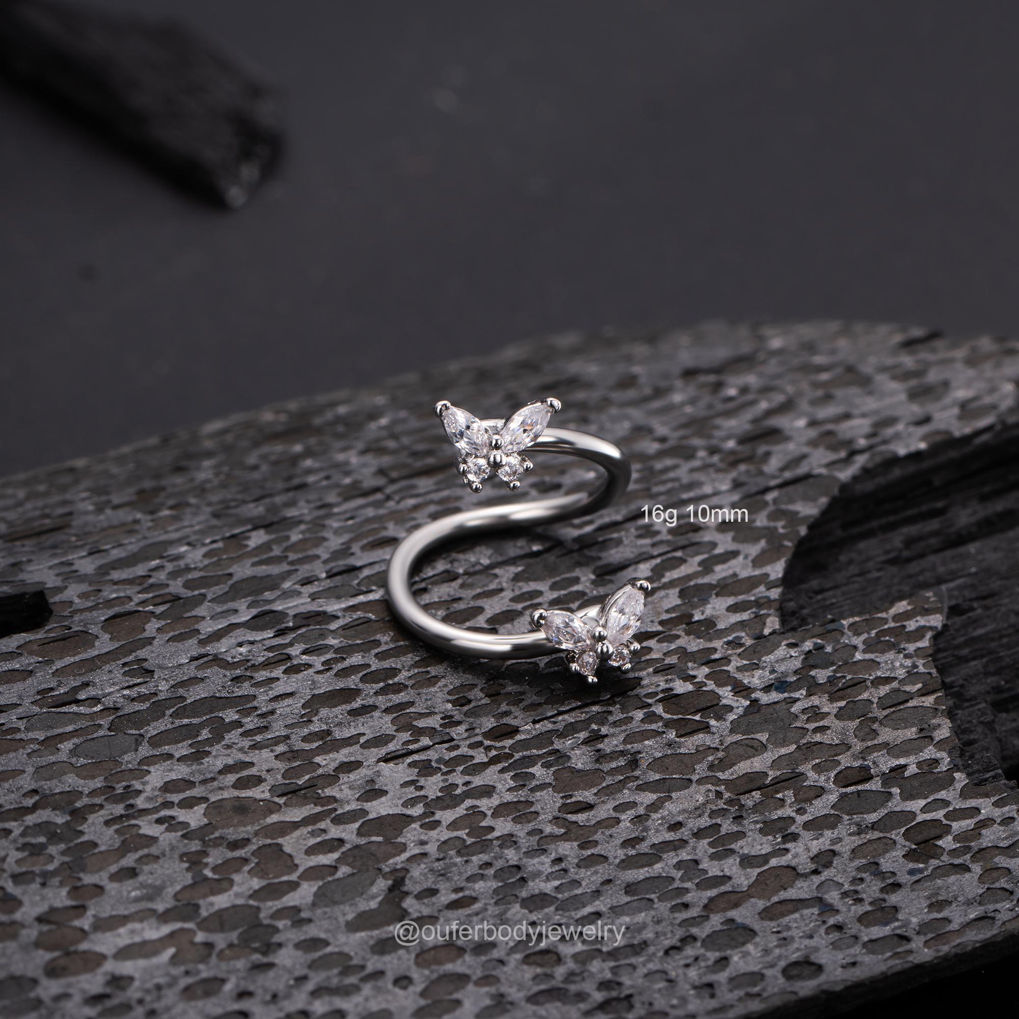 ピアス [VVV] CUBIC ZIRCONIA SILVER BUTTERFLY ONETOUCH RING EARRING 16G Spiral Butterfly Gold Sliver Helix Earring/cartilage