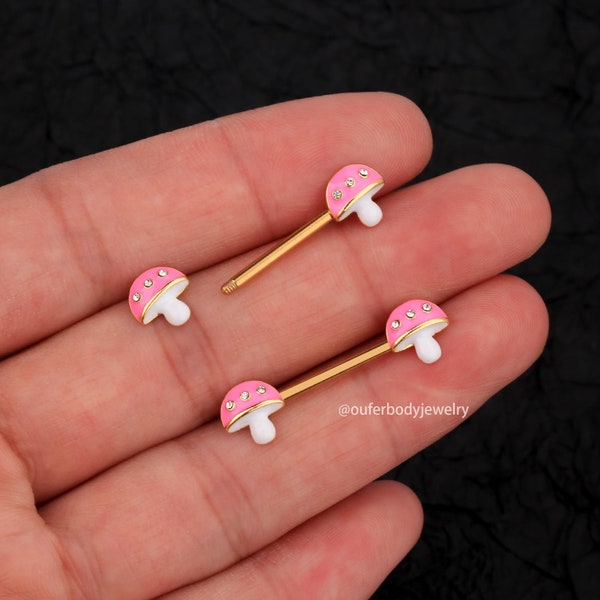 14G Brustwarzen Ringe/Brustwarzen Piercing/Brustwarzen Schmuck/MushRoom Nippel Barbell/Langhantel Schmuck/ Sexy Körperschmuck/ Nippel Schild/ Geburtstagsgeschenk