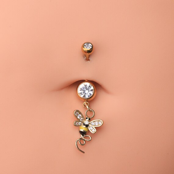 14G Bee Belly Button Ring/cz Belly Jewelry/navel Ring/navel 