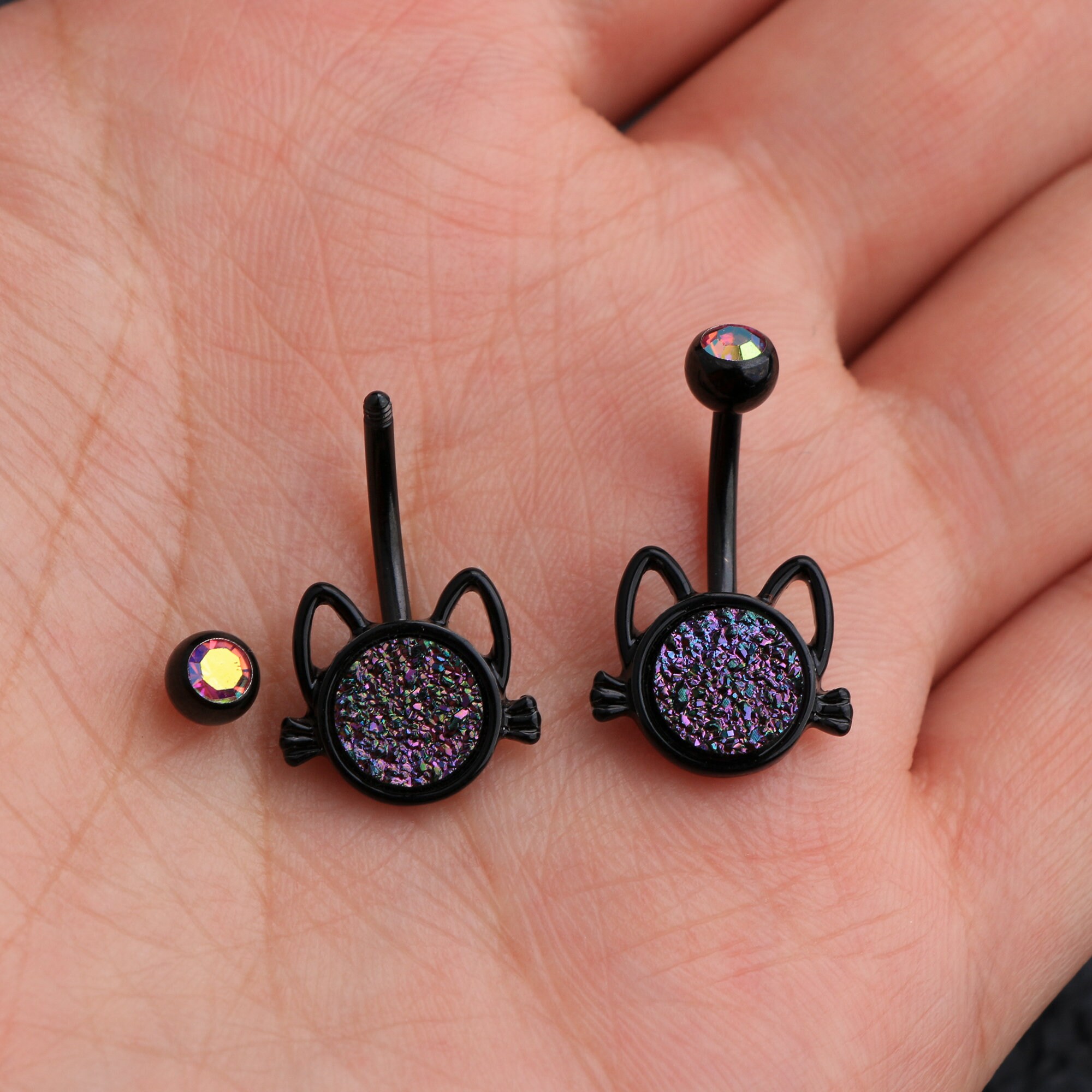 14G Black Cat Belly Button Ring/ Belly Bar/navel Jewelry/belly Etsy