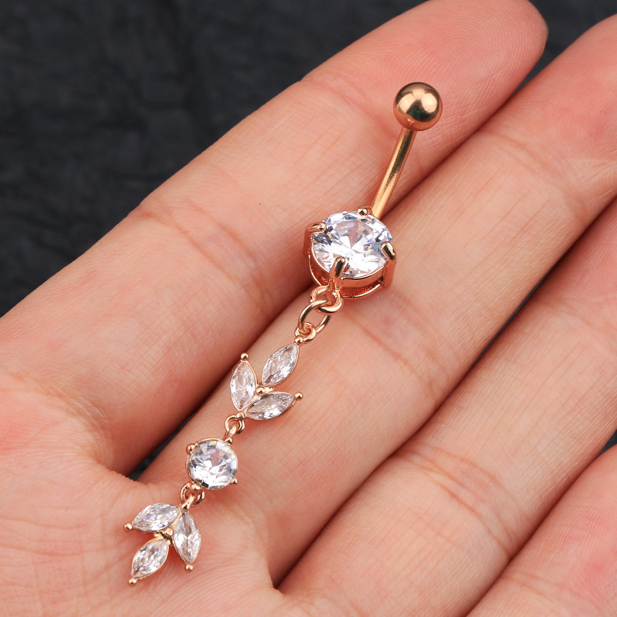 5PC 14G Rose Gold Belly Button Rings Set/Dangle Belly Ring/CZ Etsy