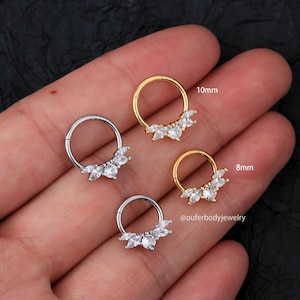 16G CZ Cluster Septum Ring/Daith Earring/Tragus Jewelry/Helix Earring/Conch Earring/Hoop Earring/Cartilage Earring/Gift For Her/Minimalist