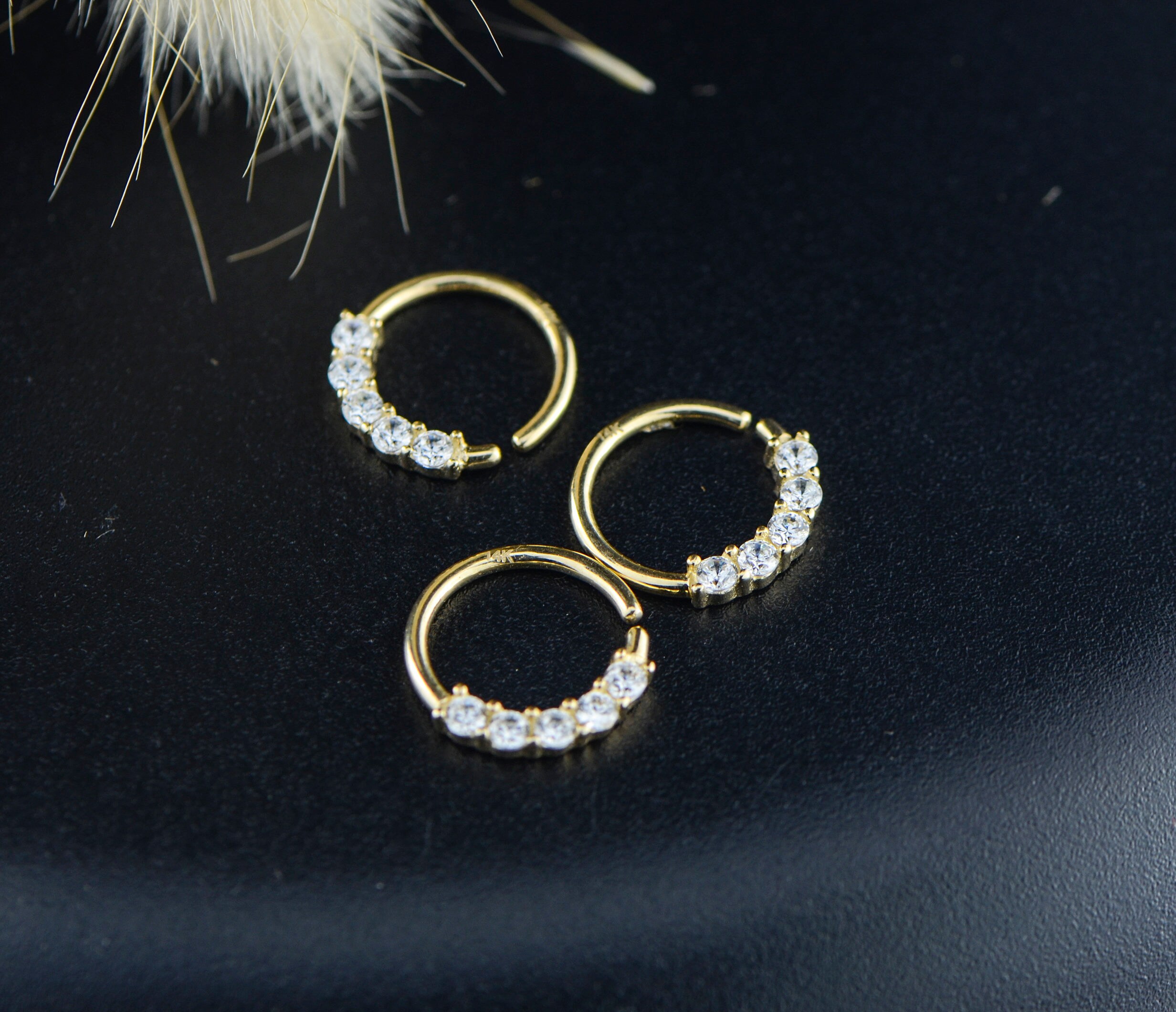 14KT CZ Solid Gold Helix Earrings Hoop Cartilage Ring Cubic Etsy