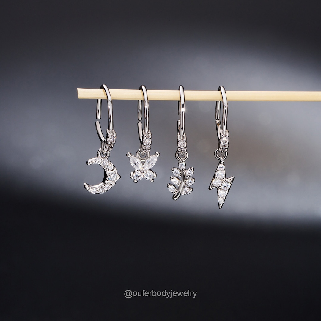 Dangle Hoop Rook Earing 20G Dangle Nose Ring/lightning/moon/butterfly/leaf Nose Piercing Hoop ...