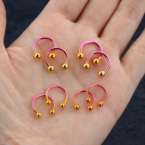 Pink and Yellow Gradient color horseshoe, hoop ring, tragus helix cartilage conch daith lip septum piercing ball 14G/ 16G/ 18G/ 20G