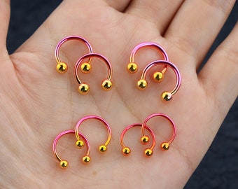 Pink and Yellow Gradient color horseshoe, hoop ring, tragus helix cartilage conch daith lip septum piercing ball 14G/ 16G/ 18G/ 20G