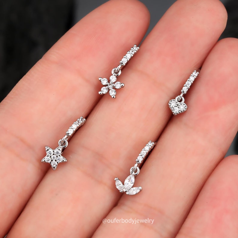 20G hängande näsring/hjärta/blomma/krona/stjärna örhängen/tornörhängen/helixring/hängande cz-ringar/näspiercing/näsborresmycken/presentset bild 1