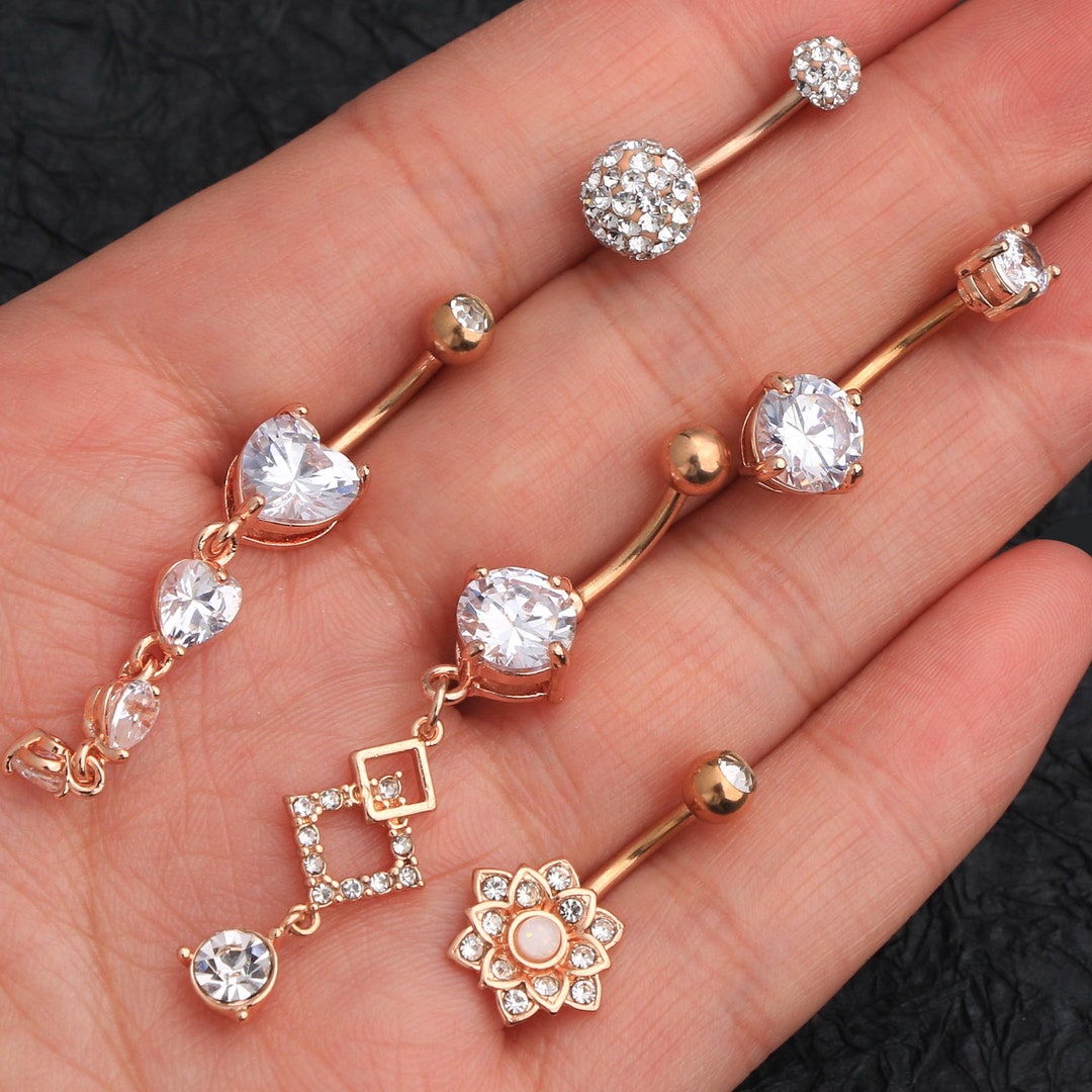 5PC Dangle Belly Button Rings/ CZ Navel Piercing/ Belly Etsy