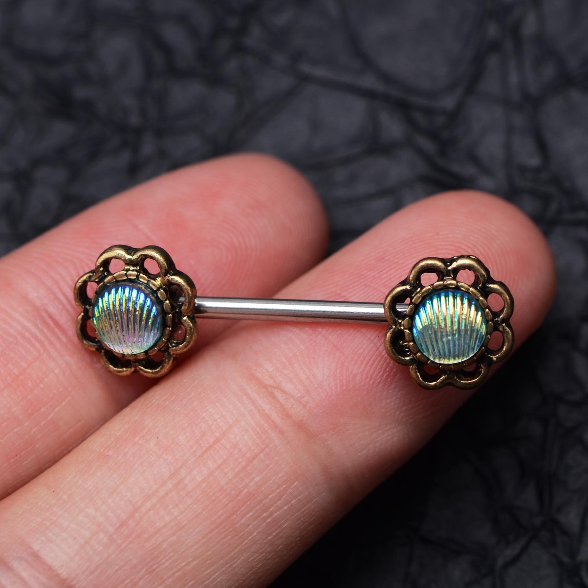 14G 316L Surgical Steel 2Piece Sea Shell Nipple Ring Barbell Etsy