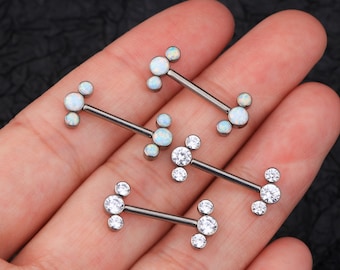 2Pcs 14G Implant Grade Titanium Internally Threaded Nipple Barbells/ Nipple Piercing/ Nipple Jewelry/Nipple Barbells/ White Opal Or CZ  Gems