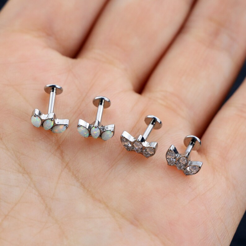 16G CZ & Opal Silver Stud/ Lip Studs/ Tragus/Helix Piercing/Screw Back Labret Stud/ Cartilage Studs/Piercing, Stud Earrings/ Lobes Studs image 5