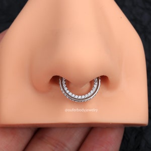 16G Silver Double Row CZ Cartilage Hoop/Daith Jewelry/Septum Ring/Helix Hoop/Tragus Earring/Conch Hoop/Minimalist Earring/Gift For Her