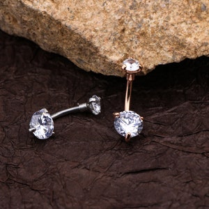 14G Internally Threaded CZ Belly Ring/Faceted Round Belly Button Jewelry/Silver & Rose Gold Navel Jewelry/Belly Piercing/Gift For Her image 2