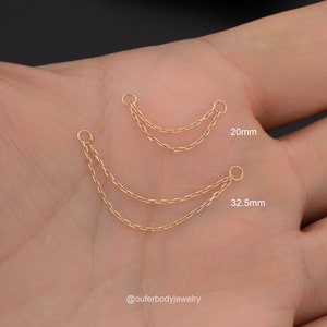 14K Solid Gold Dangle Chain Attachement/Double Chain Piercing/Gold Cartilage Chain/Linking Chain Connector/Loop Chain Earring 20,25,30,35mm image 10