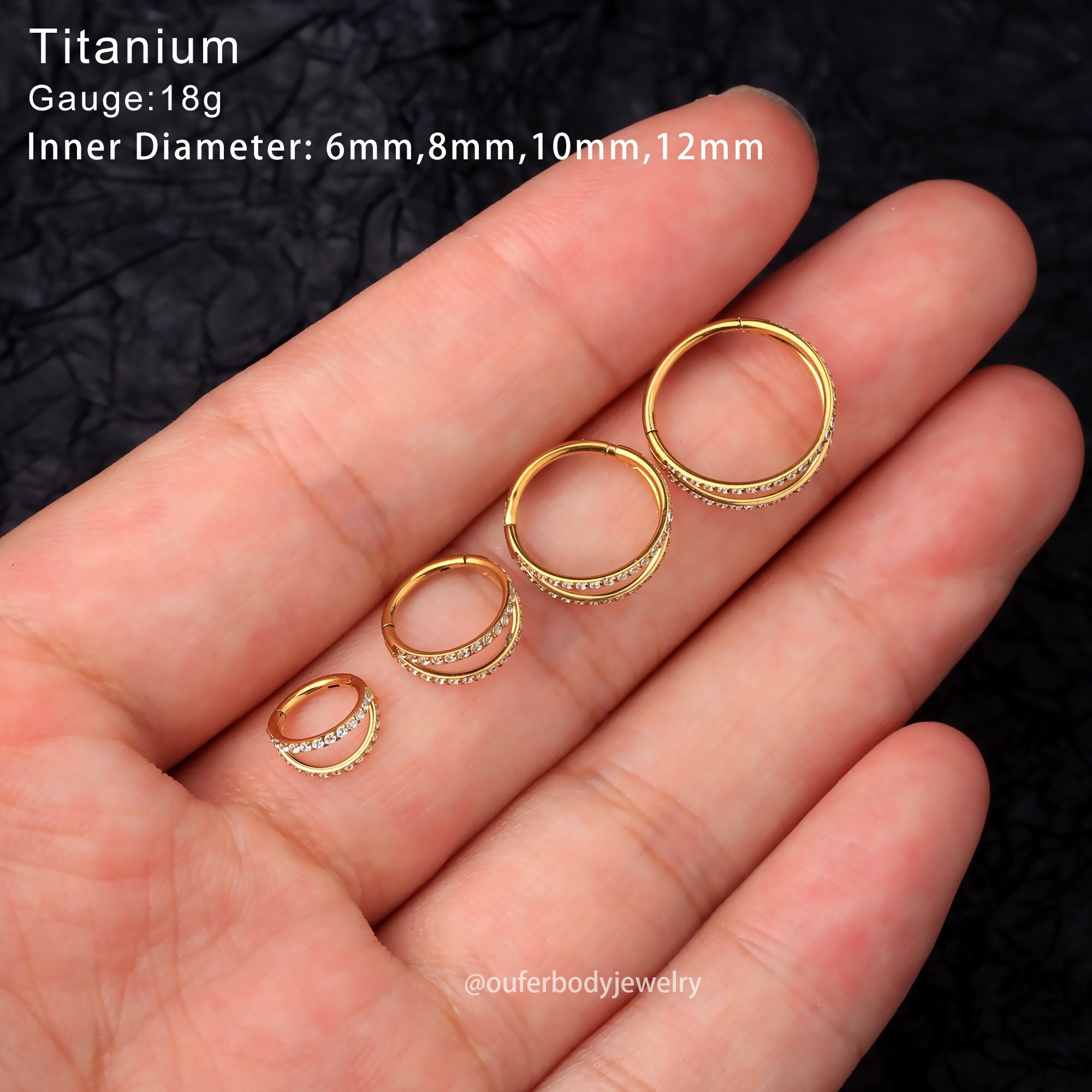 18G Gold Titanium CZ Double Hoop Nose Ring/Nose Piercing/Cartilage Earring/Helix Hoop/Conch Hoop/Tragus Hoop/Daith Hoop/Minimalist Earrings