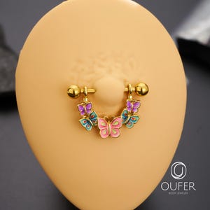 1 Pair 14G Colorful Butterfly Nipple Barbell Jewelry/Cute Nipple Rings/Nipple Piercing/Nipple Jewelry/Gold Nipple Ring/Spring Jewelry/Gifts