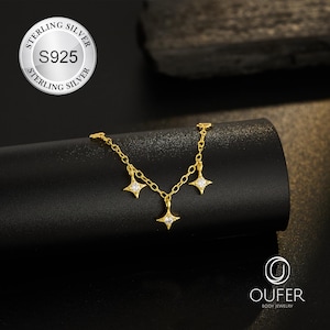 Boho Star CZ örhängeskedja, 925 sterlingsilver dinglande näskedja, örhängeskedja, hängande koppling för örhängen utan nitar