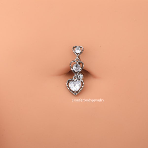 14g Heart CZ Belly Button Ring/Reverse Belly Button/Navel Ring/Belly Button Ring/Belly Piercing/Navel Piercing/Navel Jewelry/Gift For Her