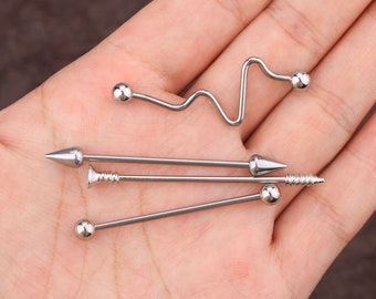 14G 4pcs Unisex Industrial Piercing Bars/ 316L Surgical Steel Industrial Straight/ Industrial Earrings/ Industrial Piercing Silver/Barbells