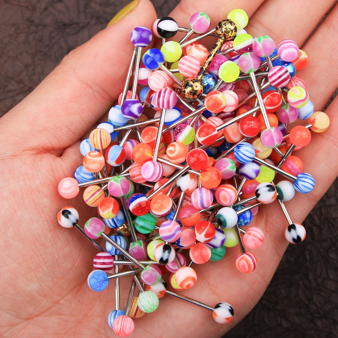 100Pcs 14G Tongue Ring Ball Colorful Acrylic Tongue Barbells Etsy