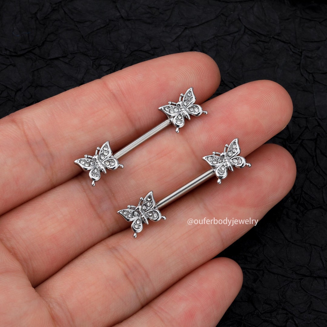 2pc Silver Butterfly Nipple Ring/nipple Jewelry/nipple Piercing/nipple