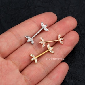 14G CZ Floral Nipple Ring/Nipple Piercing/Nipple Jewelry/Nipple Barbell/Barbell Jewelry/Sexy Body Jewelry/Nipple Shields/Birthday Gift