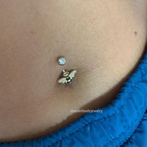 14G Bee Belly Button Ring/CZ Belly Jewelry/Navel Ring/Navel Piercing/Belly Ring/Belly Piercing/Gold Belly Ring/Navel Jewelry/Birthday Gift image 3
