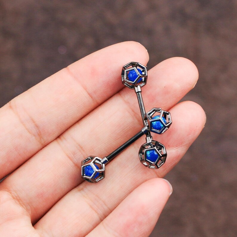 2 PCS 14G Stainless Steel Nipple Rings Barbell Gunmetal Faux Etsy