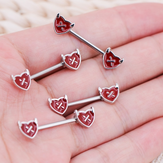 1pair 14G Red Heart Nipple Jewelry Nipple Barbell Nipple Ring