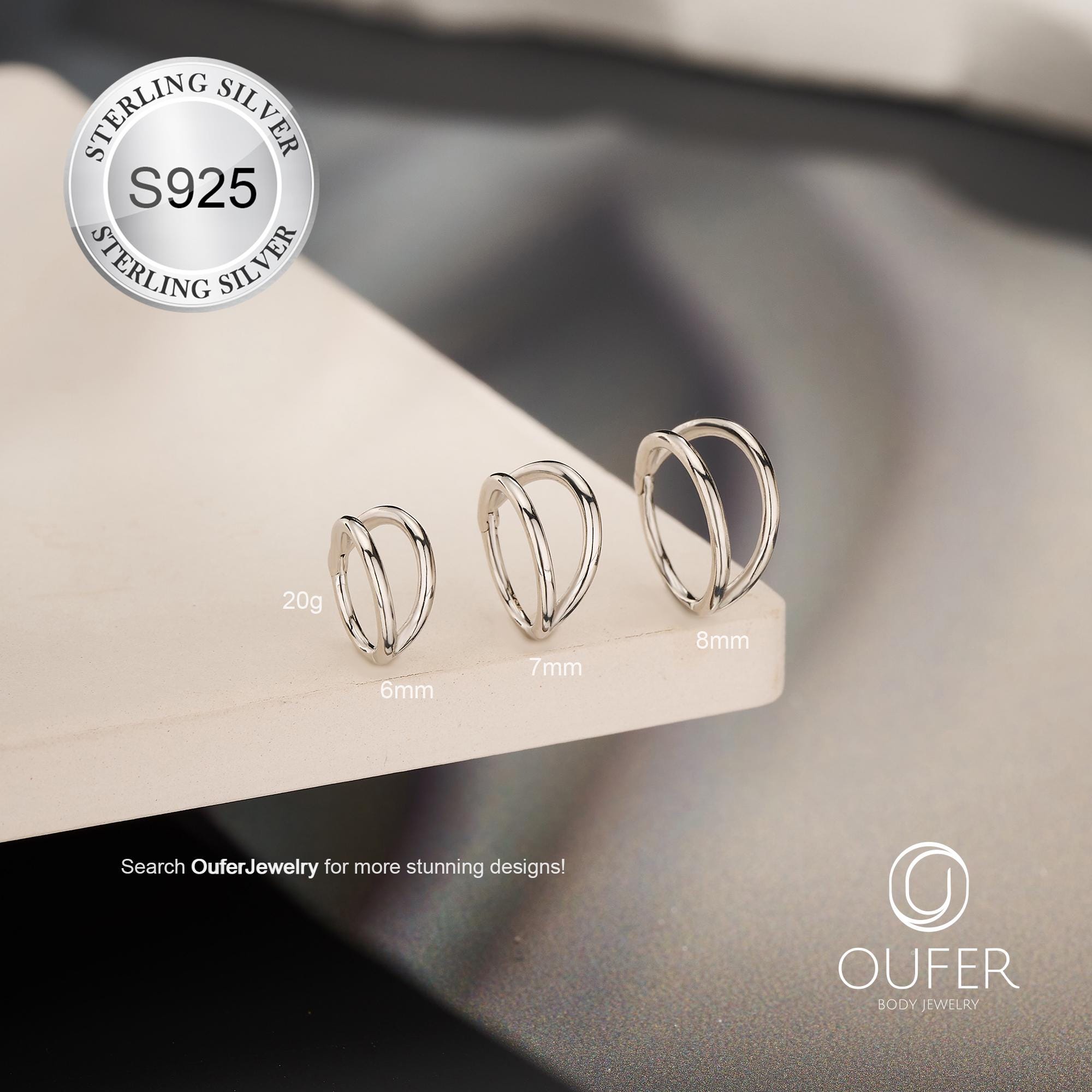 925 Sterling Silver Double Hoop Earring, 20G Nose Piercing Hoop