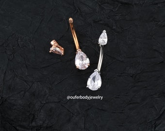 Piercing para ombligo de acero inoxidable 316L de 14G con circonitas cúbicas / Anillo para ombligo de plata y oro rosa / Piercing para ombligo / Anillo para ombligo / Joyería minimalista / Regalo