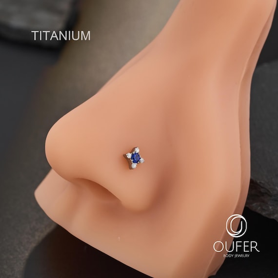 18G 6mm Titanium Threadless Push Pin Stud Earring– Sapphire CZ