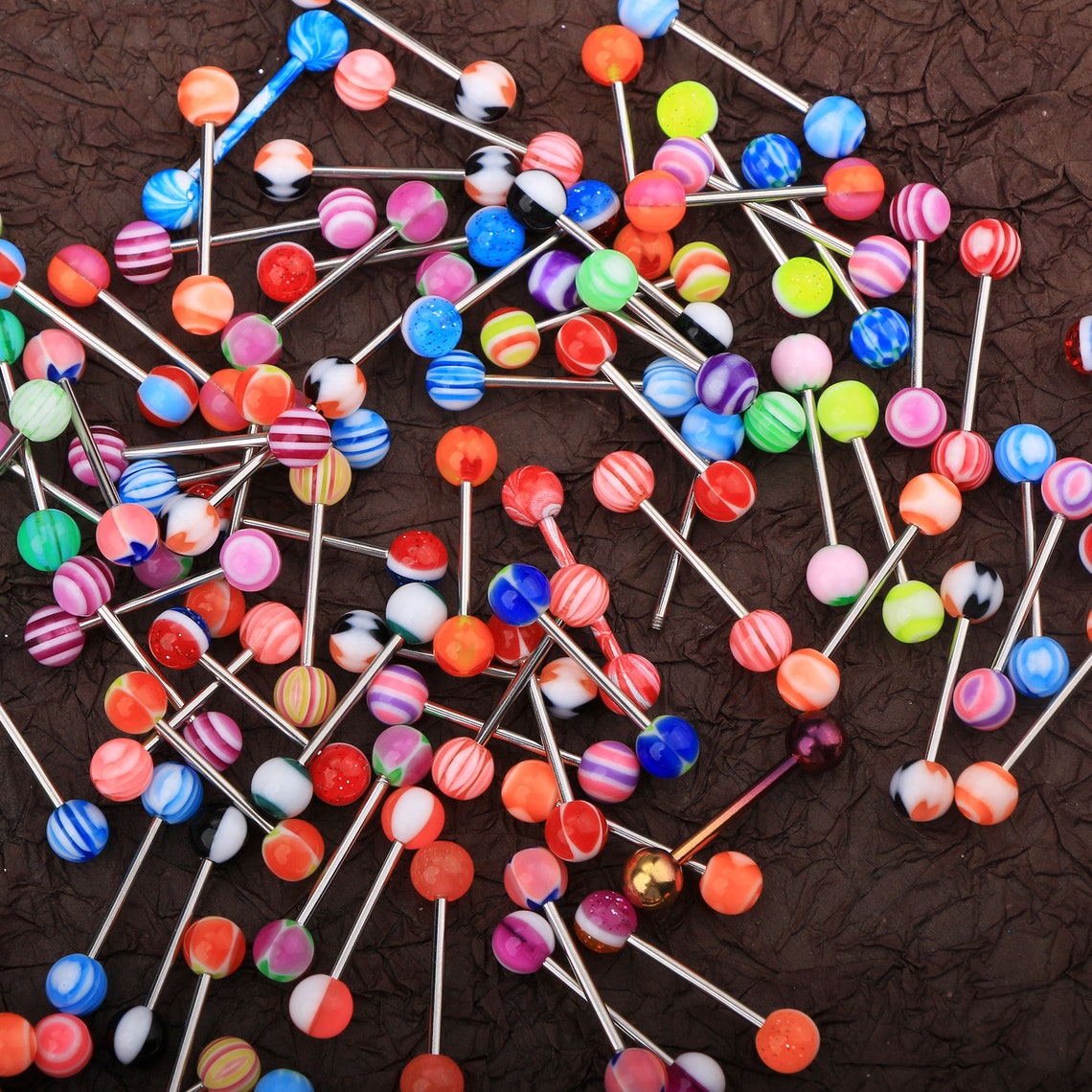 100Pcs 14G Tongue Ring Ball Colorful Acrylic Tongue Barbells Etsy