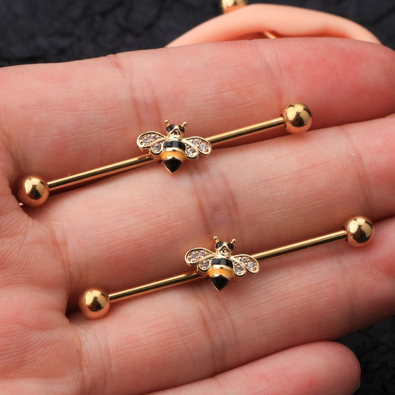 Piercing Ear Helix Cartilage Barbell Shield Golden