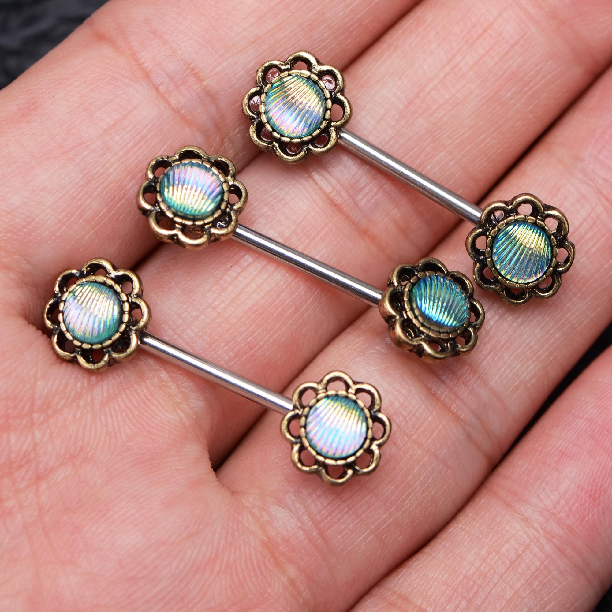 14G 316L Surgical Steel 2Piece Sea Shell Nipple Ring Barbell Etsy