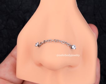 Set 12 Borchie Naso + 10 Catene Acciaio Chirurgico - Piercing Doppio Naso 20G