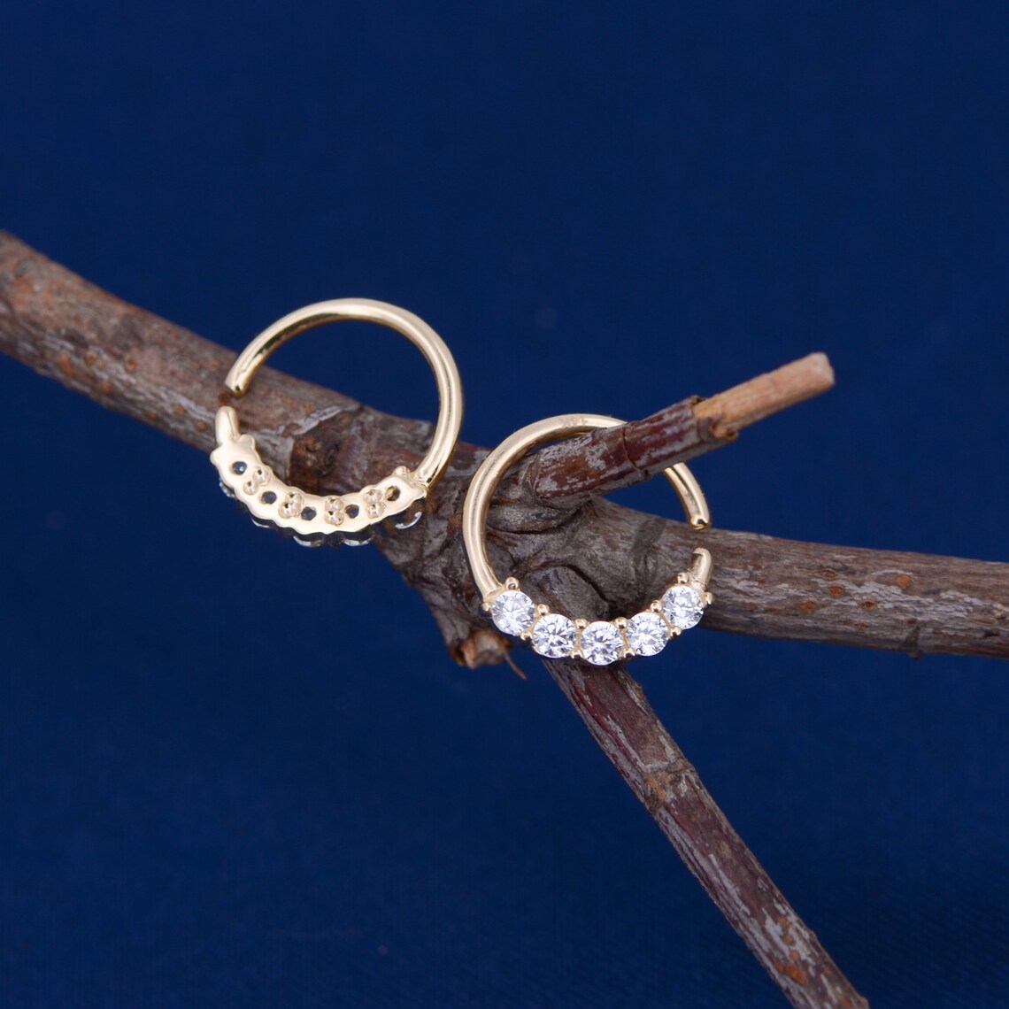 14KT CZ Solid Gold Helix Earrings Hoop Cartilage Ring Cubic Etsy