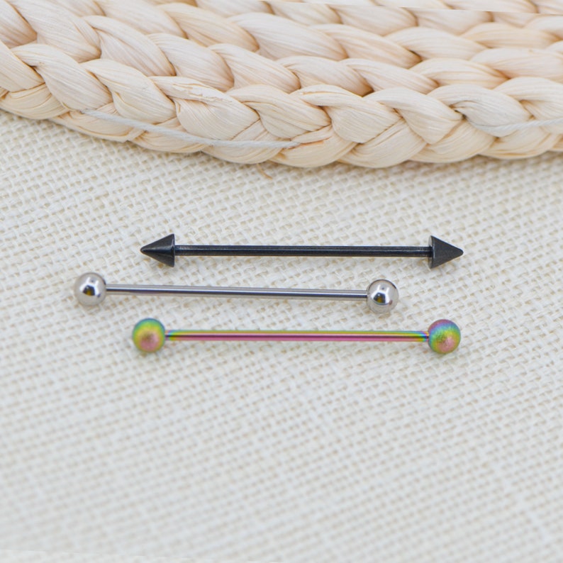 14G Stainless Steel Industrial Barbell Black Bar Arrow Etsy