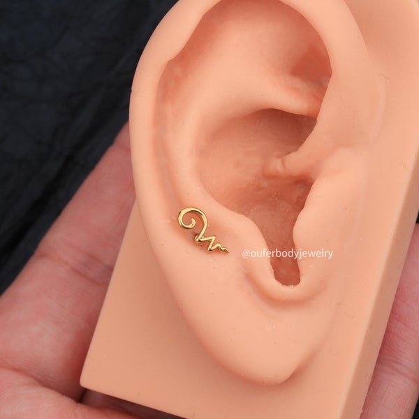 16G Gold Spiral Stud Earring/Cartilage Earring/Cartilage Stud/Small Stud Earrings/Tragus,Helix,Conch/Minimalist Earrings/Birthday Gift