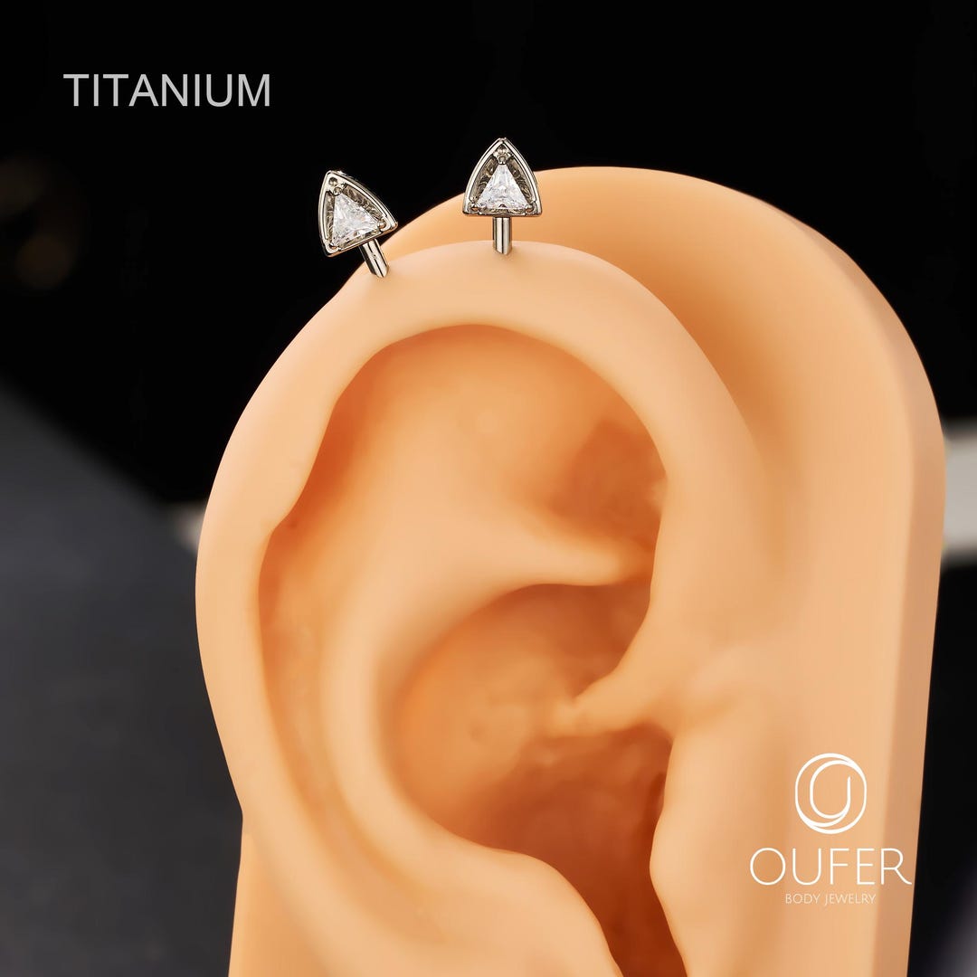 Rabbit Ears TITANIUM Labret Stud, 16G 6mm Implant Grade Titanium Triangle Stud – Vertical Helix Piercing, Cartilage Earring - Etsy Japan