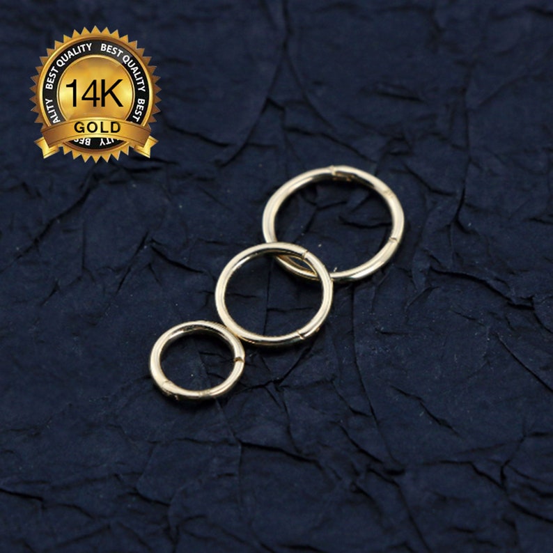 14K Solid Gold Hinged Clicker Hoop Huggie hoop/Cartilage earring/Conch Hoop/Helix hoop/Nose hoop/Daith Rook Tragus Hoop earring 20g 18g 16g image 1