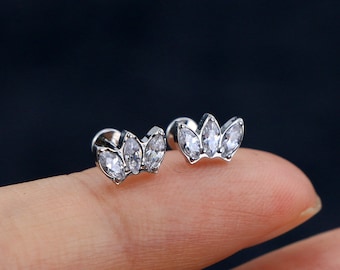 16G CZ & Opal Silver Stud/ Lip Studs/ Tragus/Helix Piercing/Screw Back Labret Stud/ Cartilage Studs/Piercing, Stud Earrings/ Lobes Studs