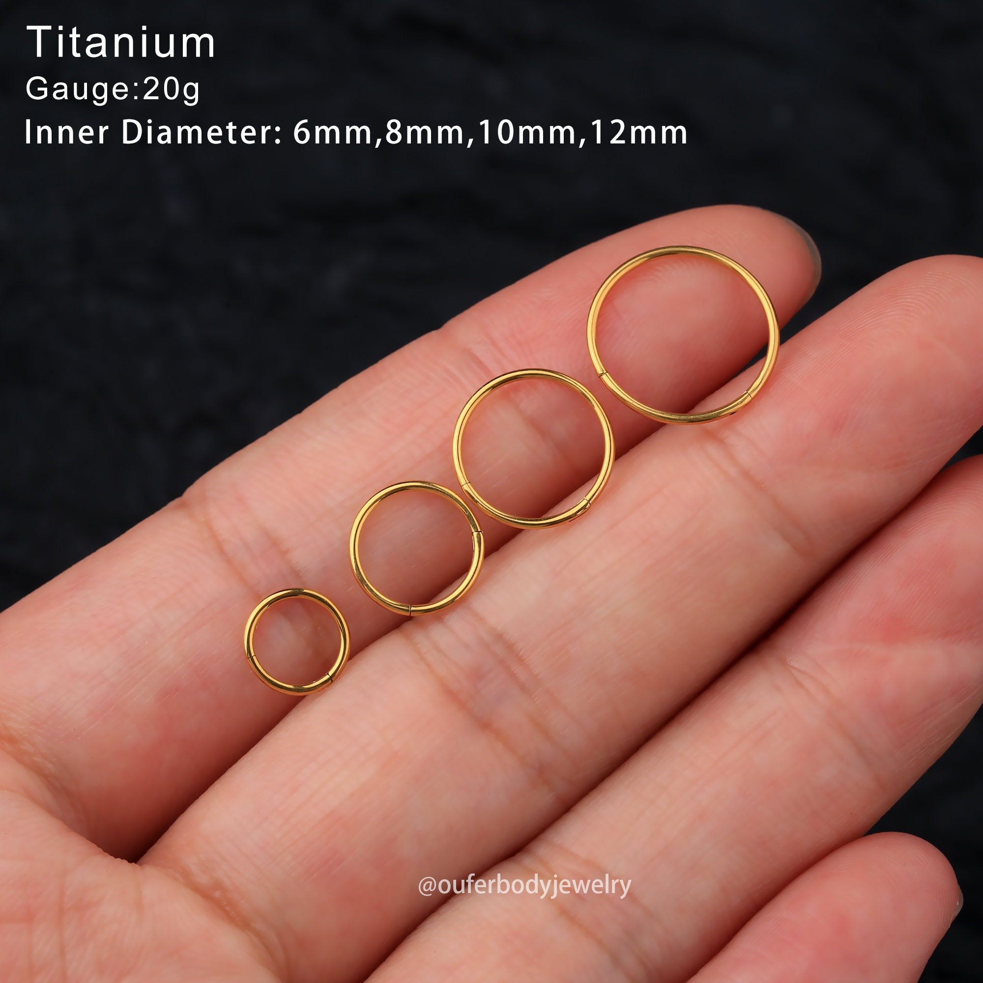 20G Gold Titanium Hinged Clicker/Nose Ring/Septum/Cartilage Hoop/Helix/Daith/Conch/Rook Hoop/Cartilage Earring/Lobe Earrings/Gifts 5-12mm