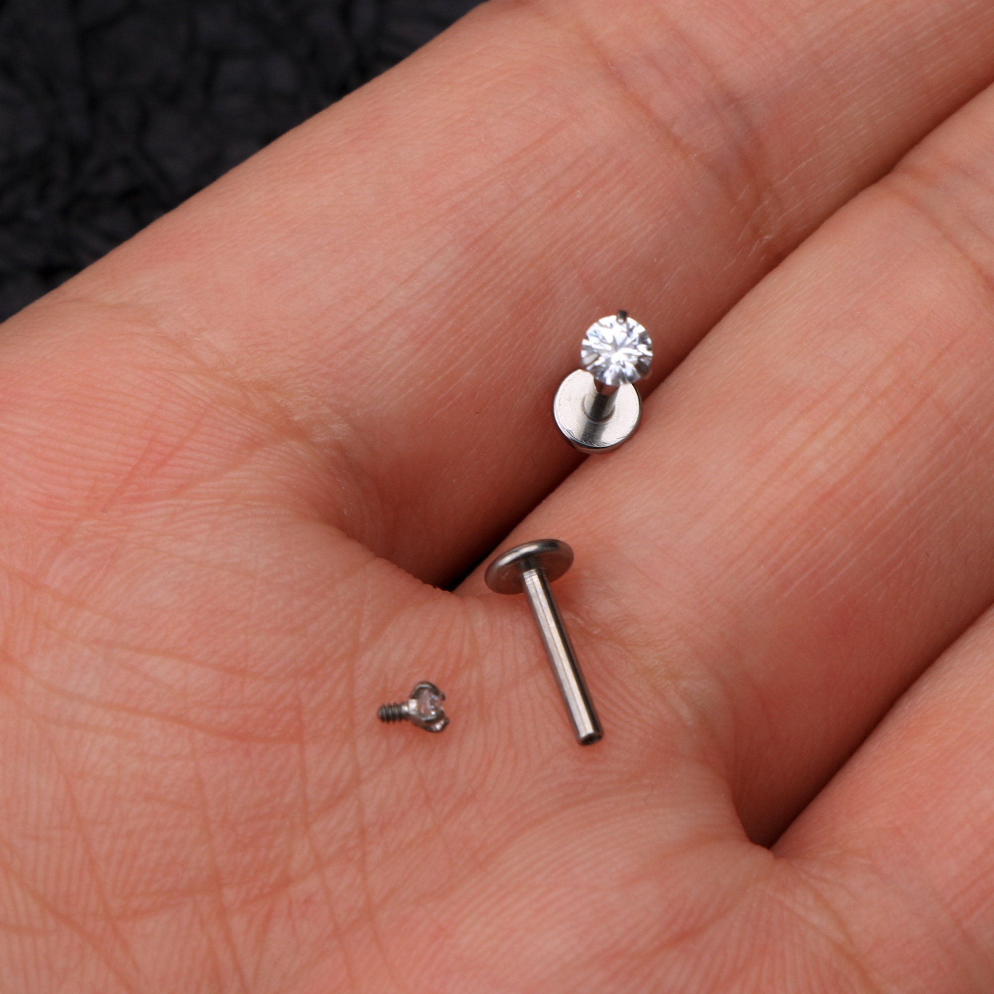 16G Titanium Tiny White CZ 8mm Labret,tragus Cartilage Piercing