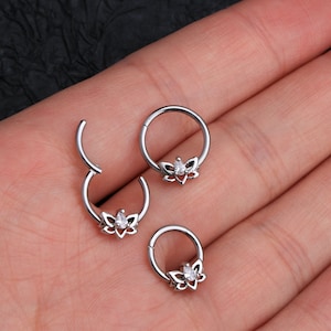 16G CZ Flower Septum Ring/Cartilage Hoop/ Septum Clicker/ Hinged Septum Ring/Conch Earring Hoop/ Rook Piercing Hoop/ Hinged Segment Hoops