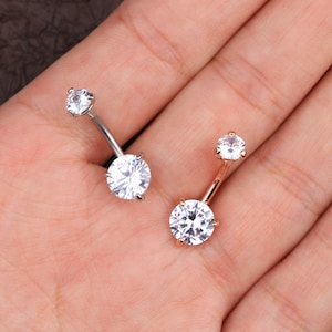 14G Internally Threaded CZ Belly Ring/Faceted Round Belly Button Jewelry/Silver & Rose Gold Navel Jewelry/Belly Piercing/Gift For Her image 6