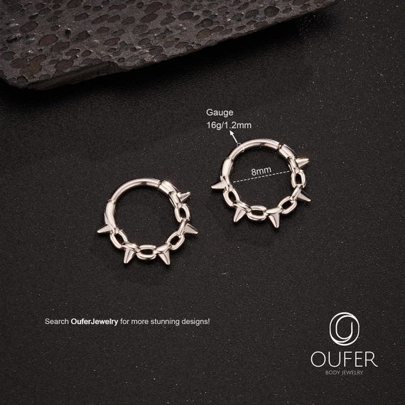 16G Spike Chain Hinged Segment Septum Ring/Chain Style Clicker Hoop with Pointed Cone/Daith/Helix/Cartilage Earring/Septum Piercing 1PCS