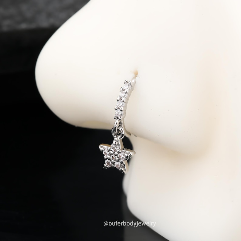 20G hängande näsring/hjärta/blomma/krona/stjärna örhängen/tornörhängen/helixring/hängande cz-ringar/näspiercing/näsborresmycken/presentset Star Hoop